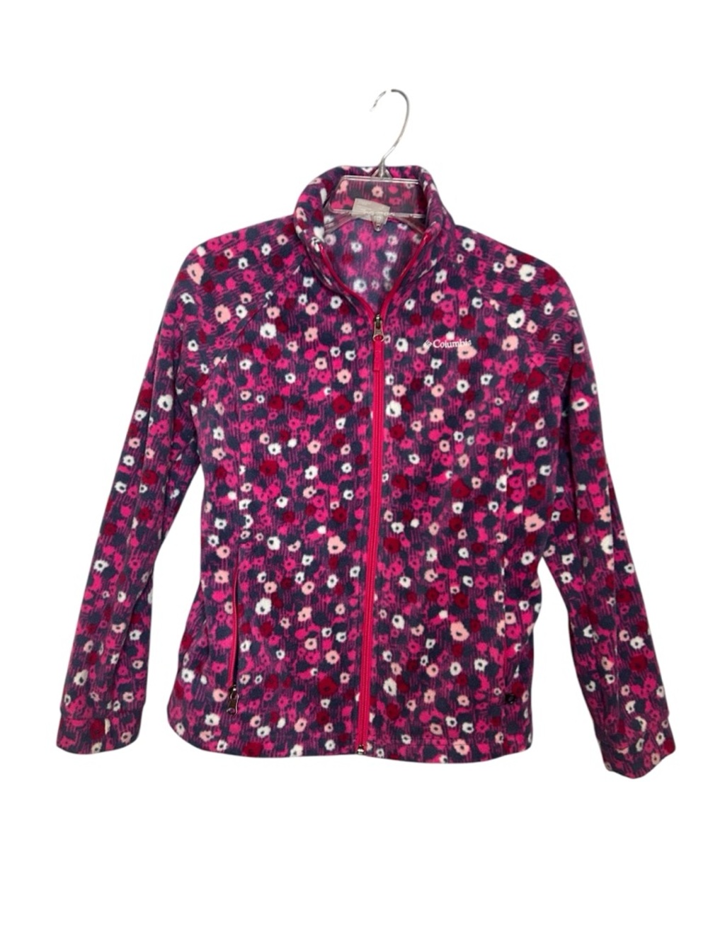 Columbia Girls Fleece Jacket Pink Floral Full Zip Lightweight Cozy large 14/16